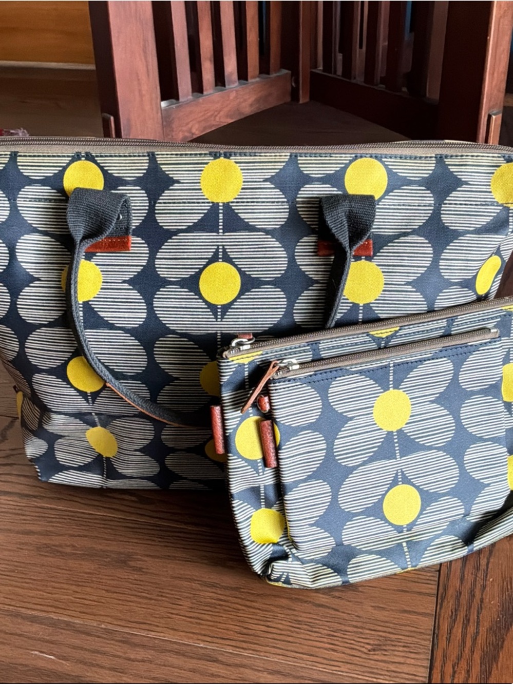 Orla Kiely Navy Tote with Yellow Floral Motif